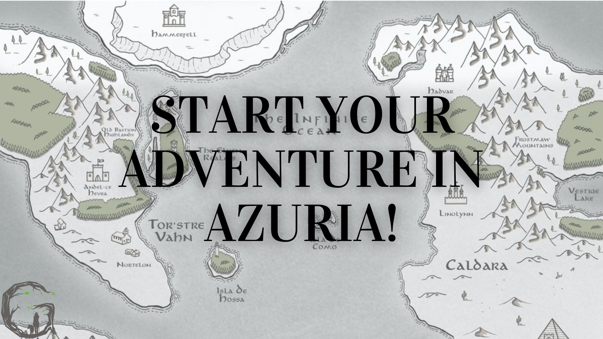 picture of the fantasy world of Azuria with text overlay that reads Start Your Adventure in Azuria