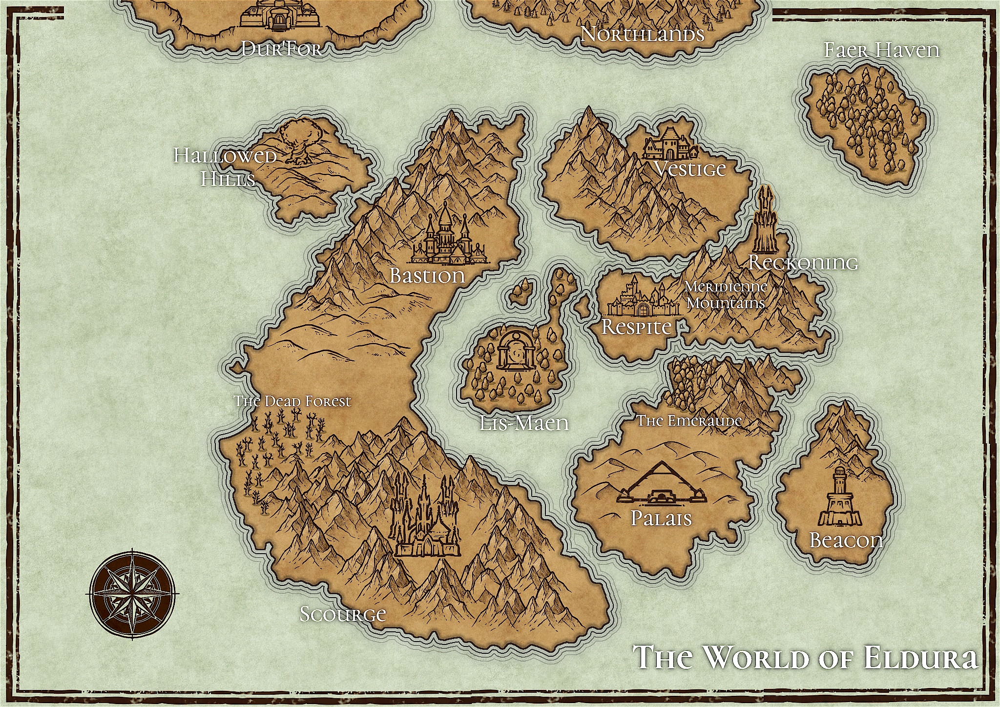 picture of a fantasy world map for the world of Eldura
