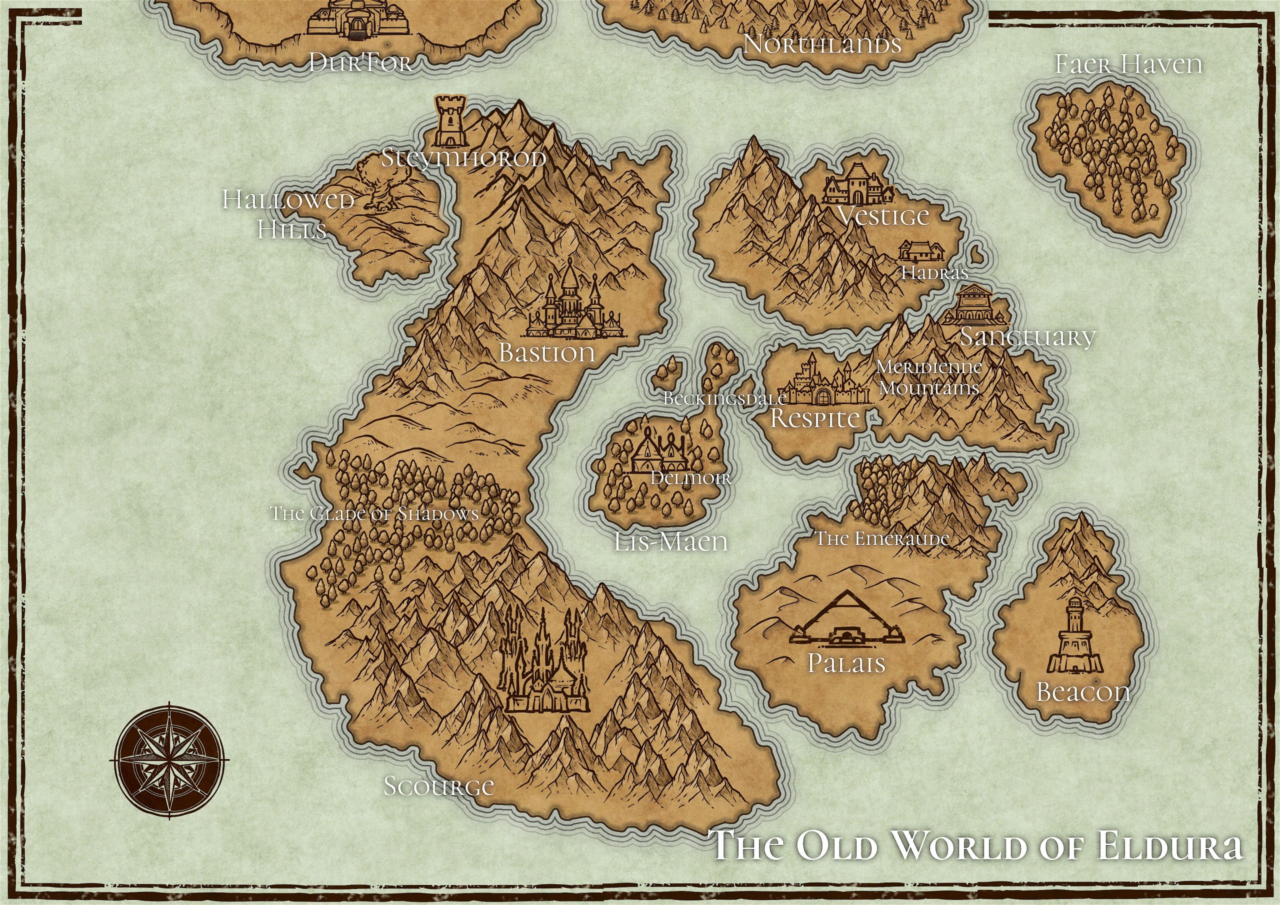 fantasy map of the old world of Eldura, before Steymhorod's fall