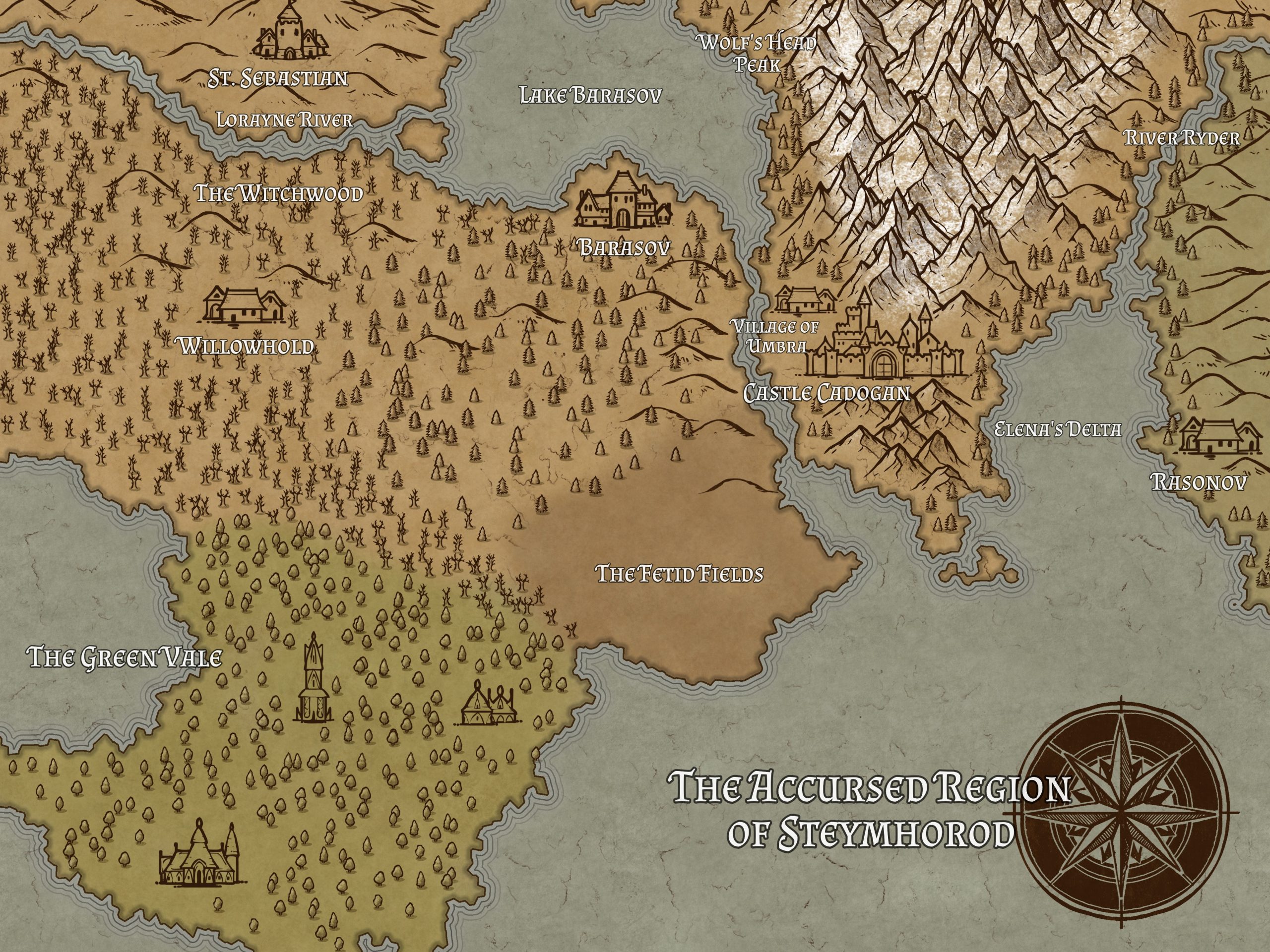fantasy map of The Accursed Region of Steymhorod